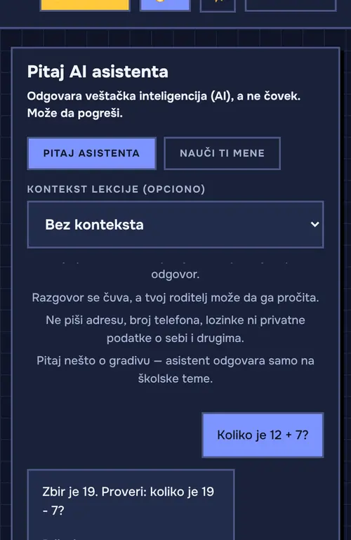 Ekran deteta: AI asistent